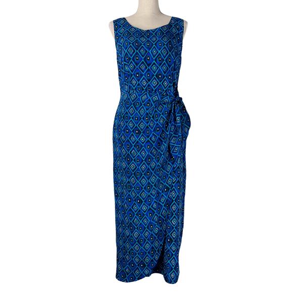 Spenser Jeremy Dresses & Skirts - Spenser Jeremy 100% Silk Maxi Dress Blue Geometric Print Sleeveless Size 8